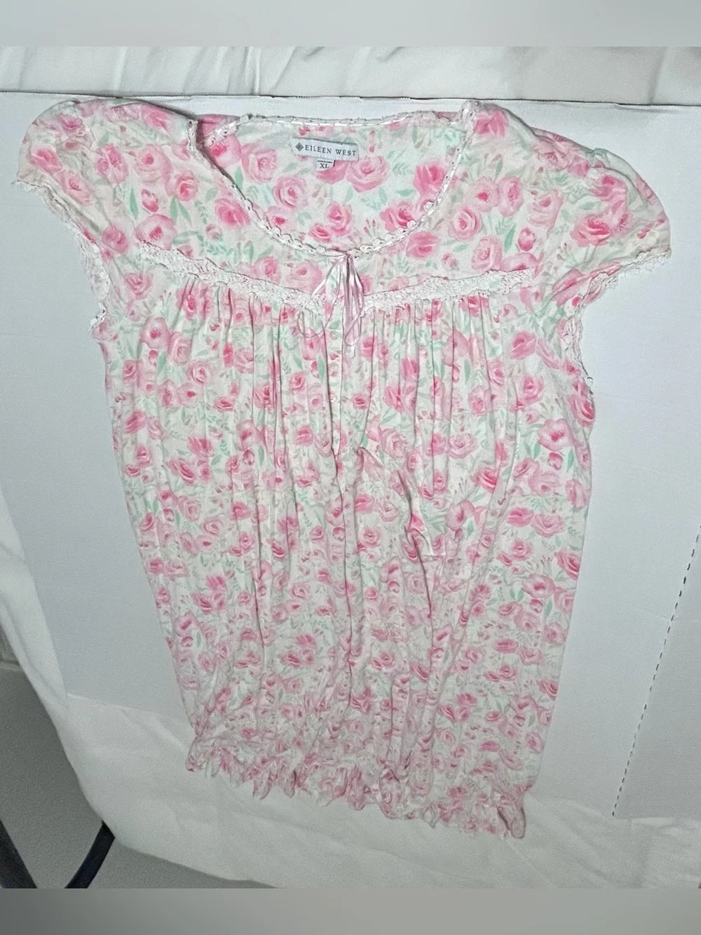 Eileen West Floral Print  Gown Size XLARGE, Pink & Green Modal Blend. READ